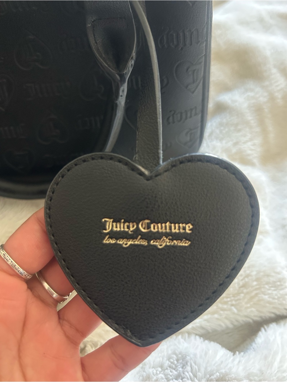 Juicy Couture Black Embossed Satchel with Heart Charm - Picture 5 of 6